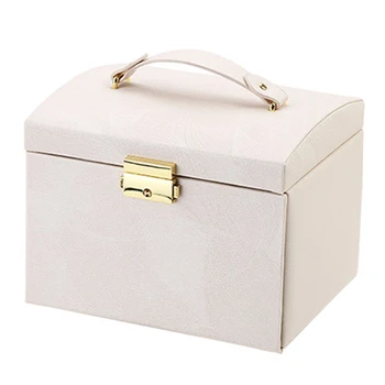 

New Jewelry Box Large Capacity Leather Storage Jewelry Box Earring Ring Necklace with Mirror Watch Jewelry Organizer Pink