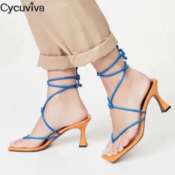 

Sexy Braided Knot Flop Flip Sandals Women Square Toe Mules Kitten Heels Summer Dress Shoes Runway Party High Heel Shoes Woman