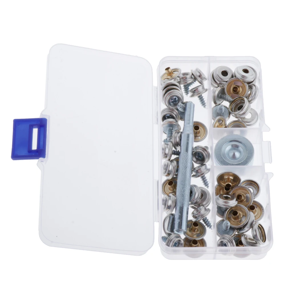 20 Sets Canvas Tarp Snap Button Boat Cover Upholstery Screw Fastener & Setter