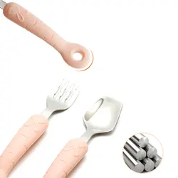 2Pcs/Set 1Pcs Spoon+1Pcs Fork Cartoon Rabbit Baby Stainless Steel Spoon Fork Baby Feeding Children Stainless Steel Baby Stuff