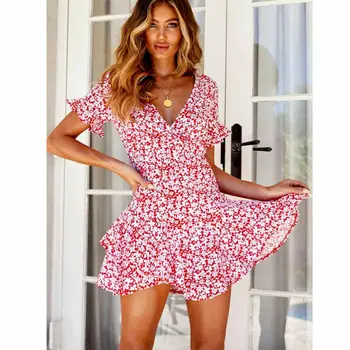 

Summer Women's Boho Mini Dress Evening Cocktail Party Beach Dresses Sundress UK