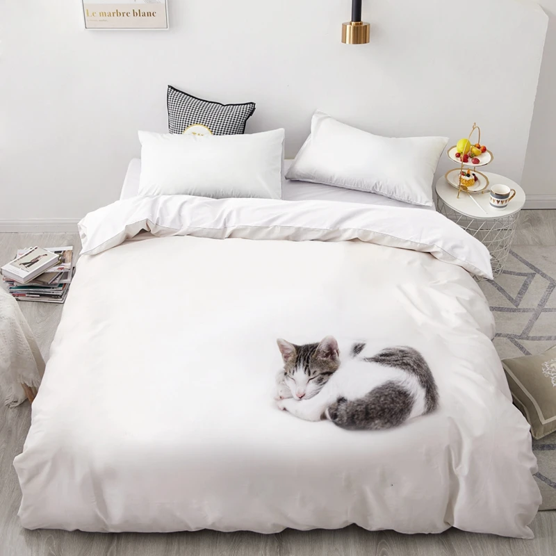 Duvet Cover Sets 3D Cats Print Bedding Pillow Cases Al King Size Double Single
