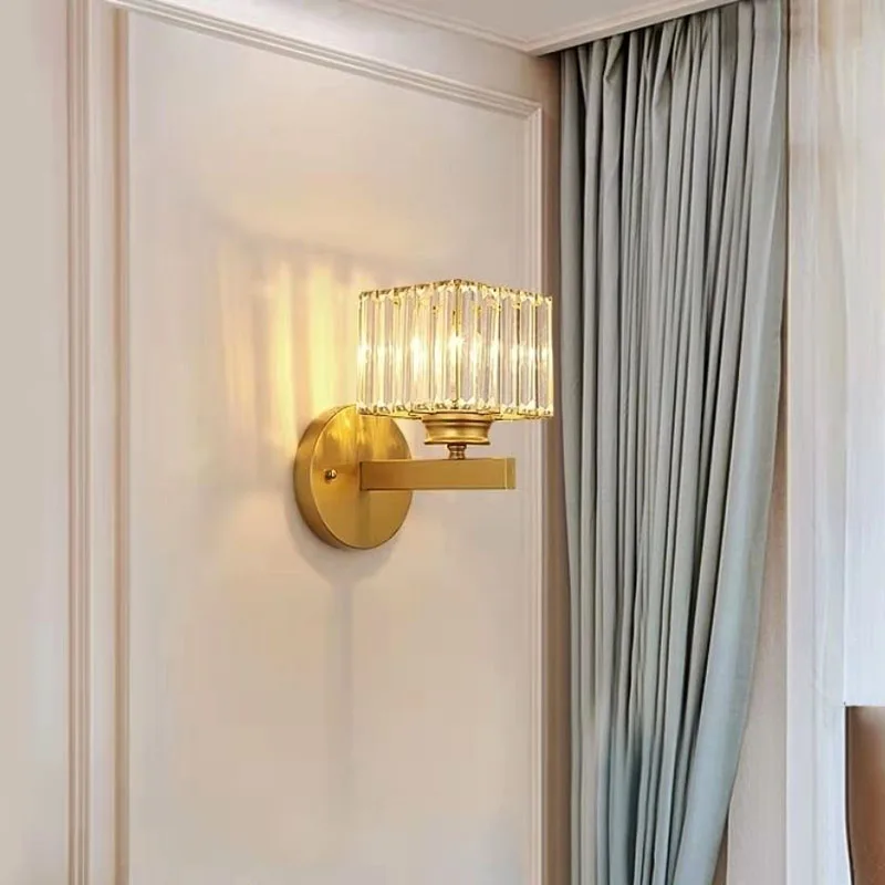 

Modern Simple Square Crystal Wall Lamp Bedroom Living Room Study Cylindrical Led Indoor Lighting For Home Decor