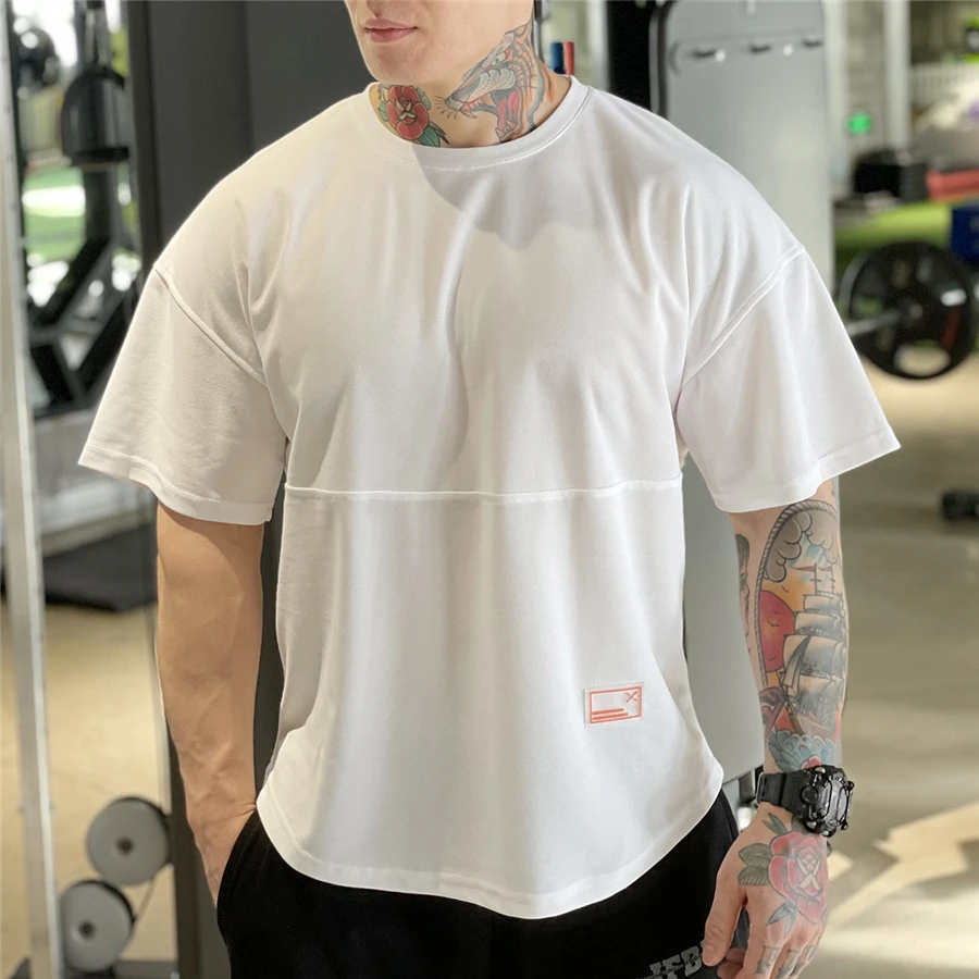 

2021 Mens muscle T shirt bodybuilding fitness men tops cotton singlets Plus Big size TShirt Cotton Mesh Short Sleeve Tshirt