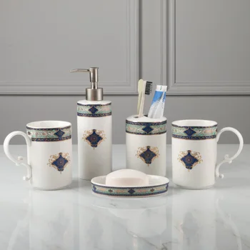 

Nordic Ceramic High-end Luxury Bathroom Five-piece Set American Bone China Toiletry Kit Bathroom Decoration Accessories Products