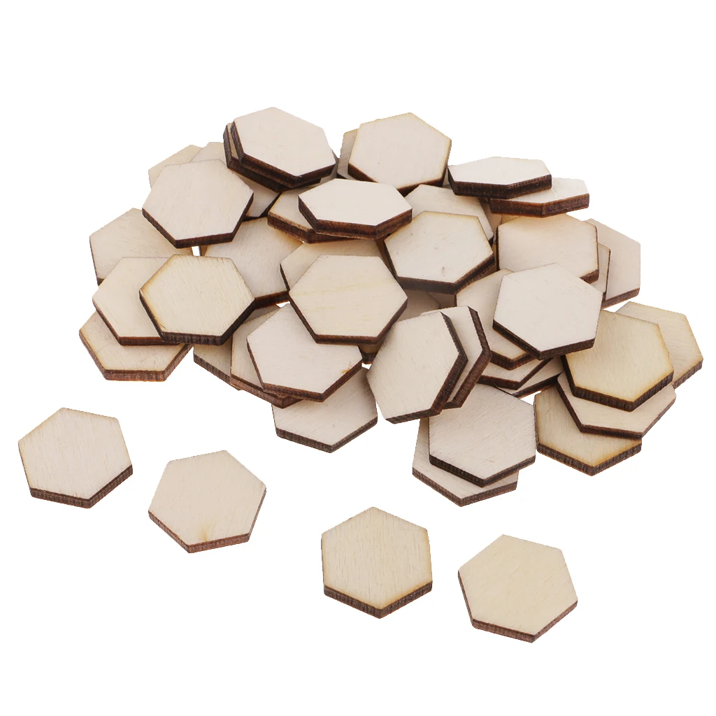 54pc 1.8x1.8cm Wood Hexagon Crafts Cutout Shape Unfinished Wood Mosaic Tile