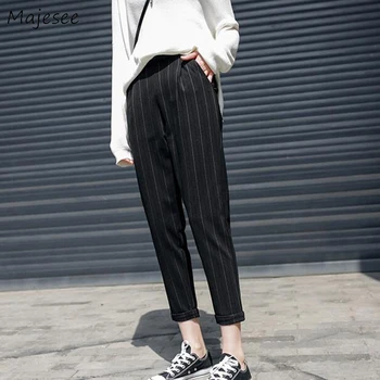 

Pants Women Black Striped Ankle-length Loose Harem Womens Trousers Casual Elegnat Simple Ladies Mid Waist Fashion Hot Sale Chic