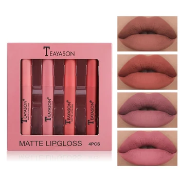 

4 pcs/lot Matte Lip Gloss Velvet Matt Lip Glaze Waterproof Long Lasting Liquid Lipstick Sexy Lips Makeup 2020
