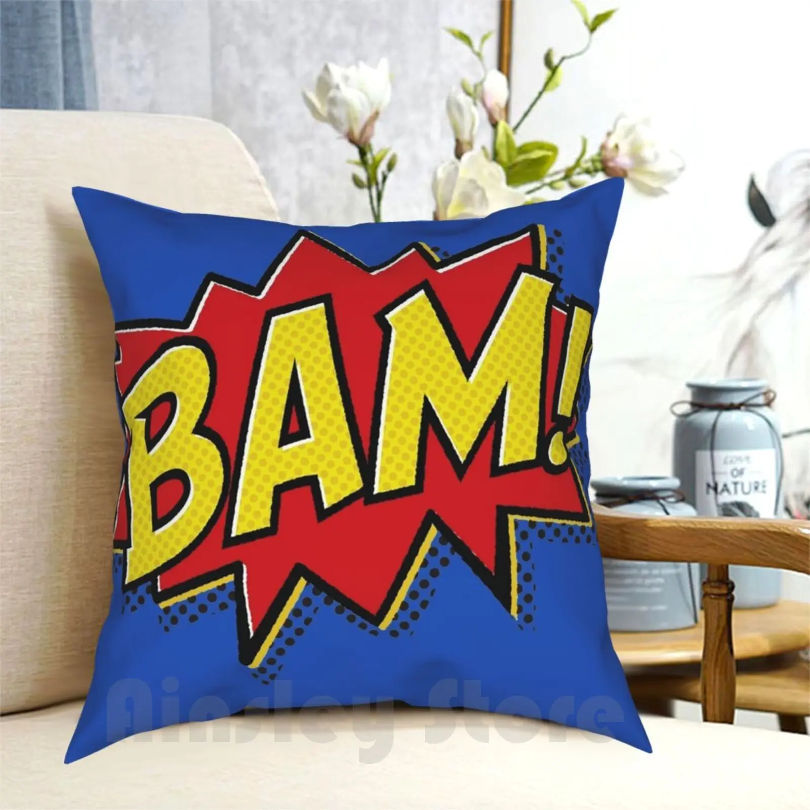 

БАМ! Чехол-Подушка с рисунком для дома мягкая искусственная Обложка Bam Pow супер герой комикс