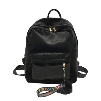 

Women Velvet Backpack Pleuche Casual Zipper Traveling Shopping Bag for Teenage School Girls XIN-Shipping