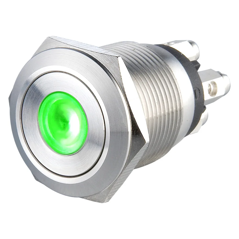 led color green 19 мм micro trip 12V 24V 6V Синий точечный зеленый светодиод металлический переключатель с мгновенной нормальный открытый корочкой из нержавеющей стали - Цвет: led color green