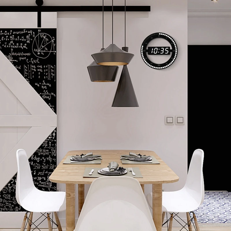 Модные электронные часы 3D полый светодиодный цифровой автоматический регулятор яркости круглые домашние настенные часы с американской вилкой черный пластик