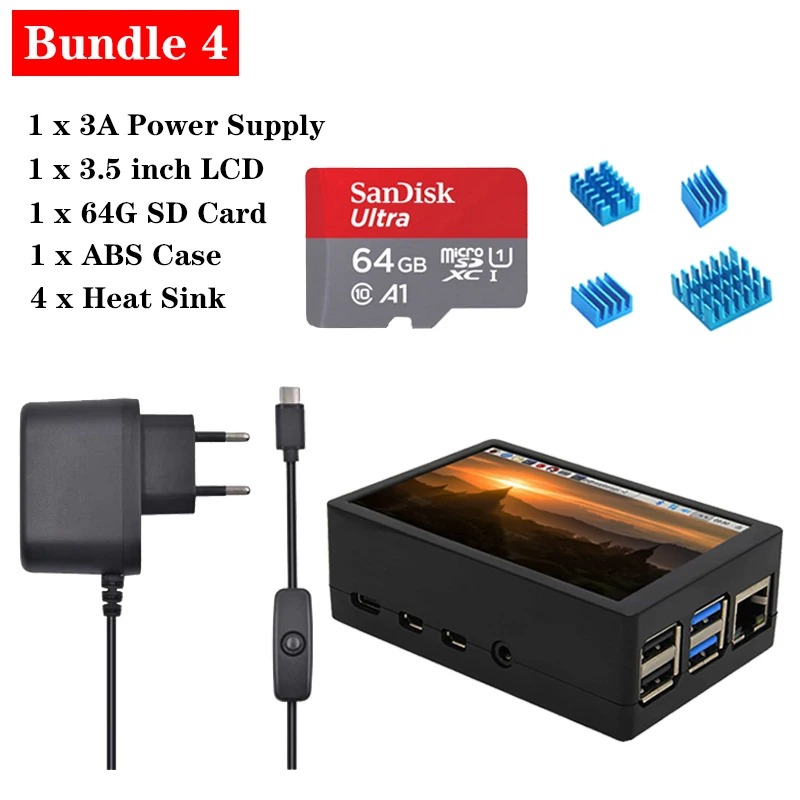 Bundle 4 Raspberry Pi 4 Модель B 3,5 дюймов сенсорный экран 480*320 ЖК-дисплей с корпусом из АБС-пластика радиатор радиатора для Raspberry Pi 4 4B - Цвет: Bundle 4