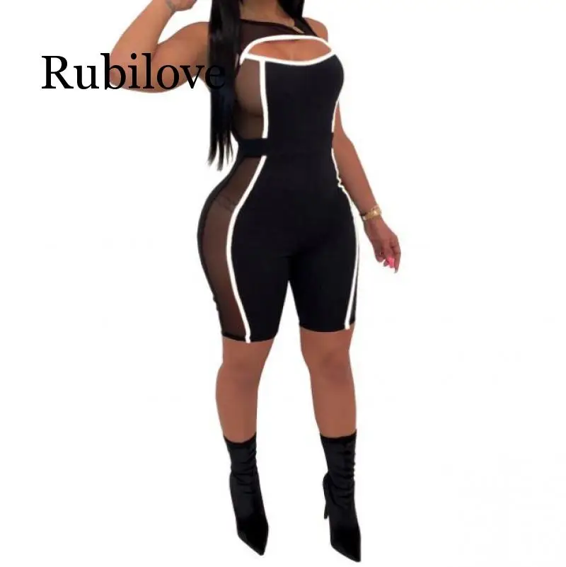 Rubilove, сетчатые комбинезоны, неоновые комбинезоны для женщин,, пэтчворк, открытые, вечерние, сексуальные, облегающие комбинезоны, женский комбинезон