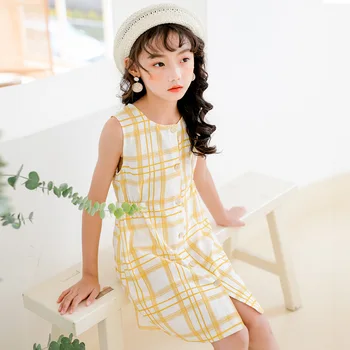 

Big Girls Dress 2020 Summer Plaid Princess Dress For Girls Fashion Casual Sleeveless Vest Dress 4-14 Years Children's Clothing