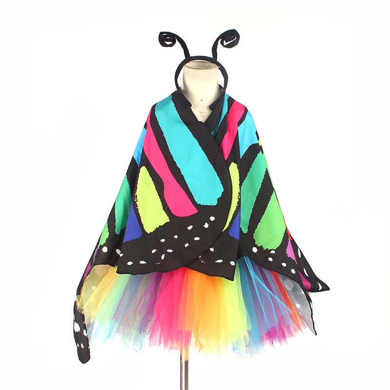 Bright Rainbow Butterfly Tutu Dress Little Kids Girls Halloween Costume Outfit Children Birthday Party Beach Holiday Tulle Dresses (12)