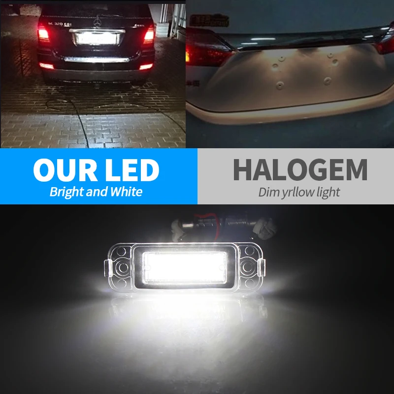 Luces LED Para Matrícula Mercedes-Benz - Compatible Con Clase C, E, CLS, SLK - Blanca Brillante, Enchufe Directo