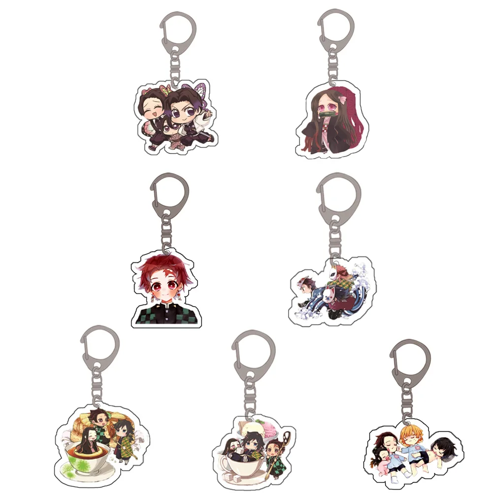 Kawaii Anime Demon Slayer Kimetsu no Yaiba Keychain Cartoon Figure Acrylic Pendant KeyRing