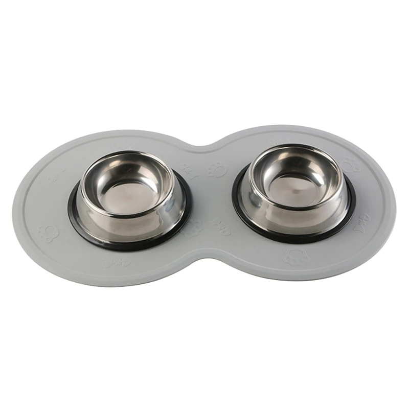 

Silicone Waterproof Pet Mat for Double Dog Bowls Dog Pet Feeding Mat Non Skid Wear-resistant Pet Water/Food Holder Z