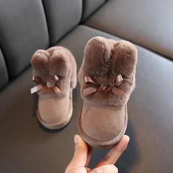 

Baby Toddler Plush Snow Boots For Winter Bow Girls Suede Leather Children'S Platform Waterproof Kids Snow Boots Cotton Shoes