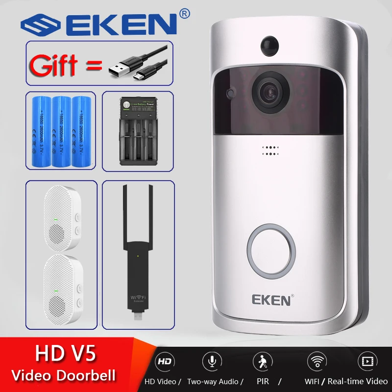 Eken V5 Smart Wifi Video Deurbel Camera Visuele Intercom Met Chime Nachtzicht Ip Deurbel Draadloze Home Security Camera