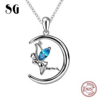 

flying angel chain pendant amp necklace with blue CZ 925 sterling silver diy fashion jewelry making for girl choker paw patrol