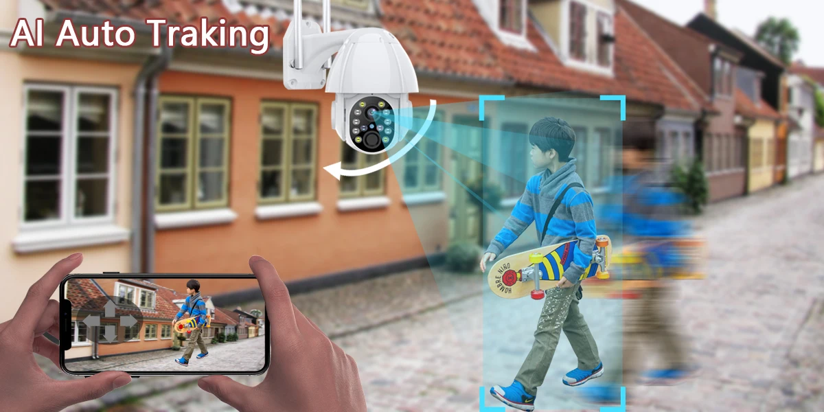 WIFI Security Camera Outdoor Video Surveillance External Protection Recorder PTZ AI Auto Tracking CCTV 4X ZOOM Color Night
