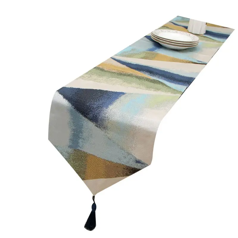 B Gemetric Table Runners with Tassels for Home Kitchen Dining Table Blue 425D - Цвет: B