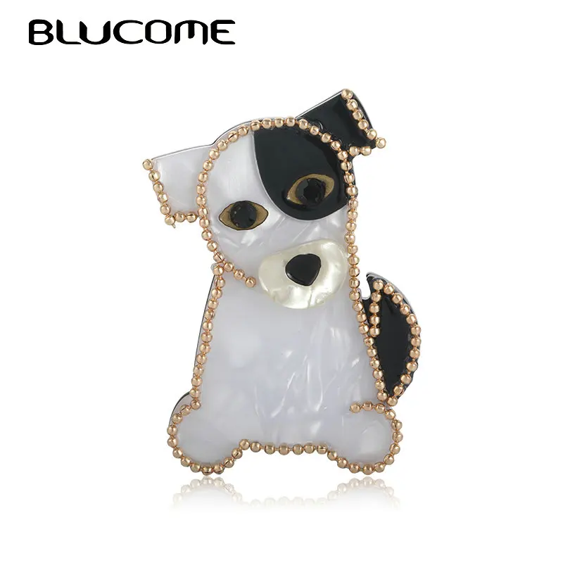 Blucome, ацетатные волокна, счастливые броши в форме собаки для женщин, детей, модная акриловая брошь в виде животных, сумка, одежда, Нагрудный значок, значок, рождественский подарок