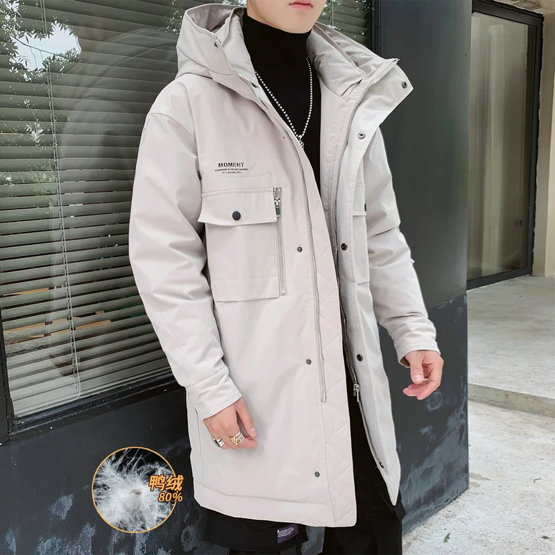 Down Coat Male Winter 5XL Long Trench Duck Down Jacket Parkas Gray Duck Windproof down coat with hoodes Outwear solid A521-DS594 - Цвет: Khaki