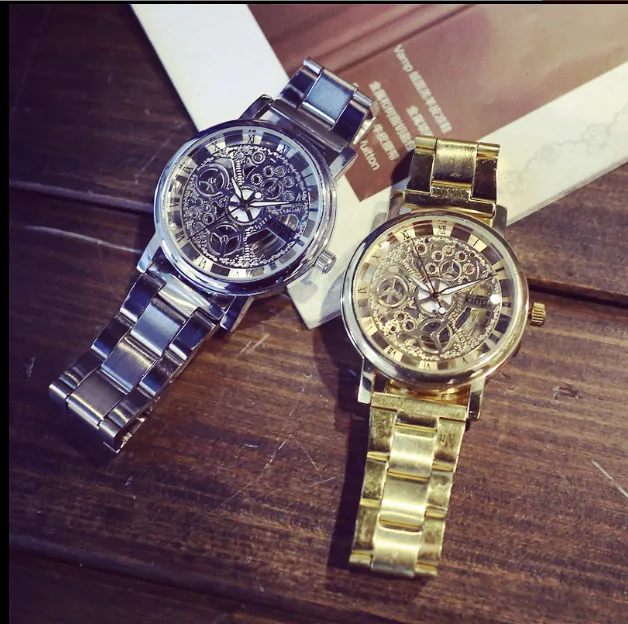 

Wechat Business Hot Selling Watch Women's Steel Belt-Style Fashion Man Cool Double-Sided Hollow out Couples Large Dial Table