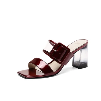

Genuine leather Women High Heels slippers elegant buckle Party Wedding Shoes Woman summer women shoes
