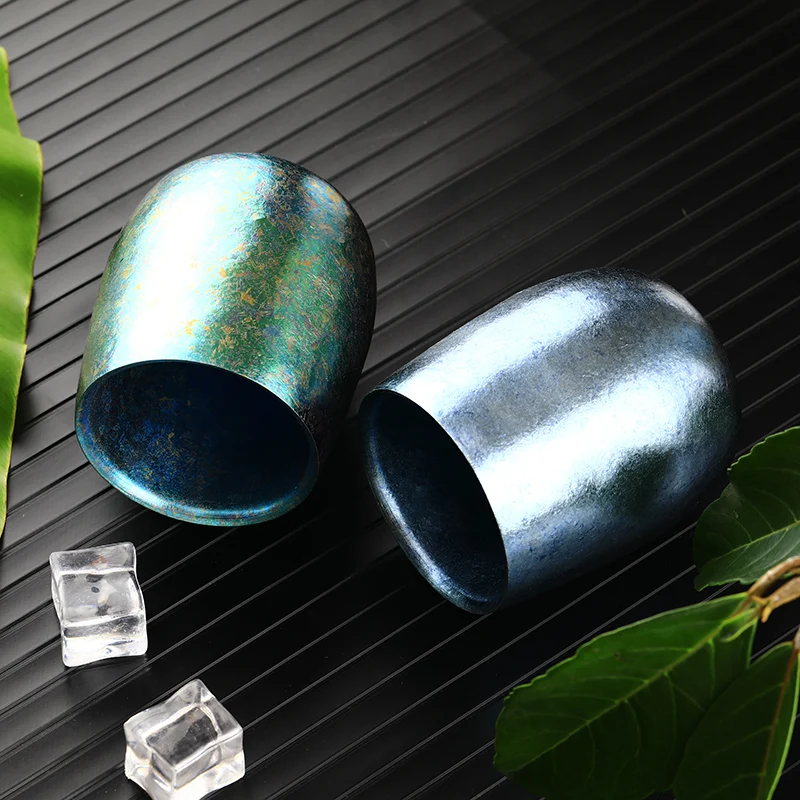 Tiartisa Titanium Double-Layer Cup Lightweight Anti-scalding Colorful Teacup Mug with Ice Flower for Water Tea Beverage