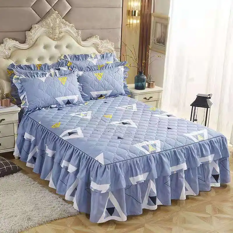 Color 18 Комплект из 3 предметов, хлопковое стеганое покрывало, 1 кровать, юбка+ 2 наволочки, Комплект постельного белья, мягкая уплотненная простыня для королевы и королевы - Цвет: Color 18