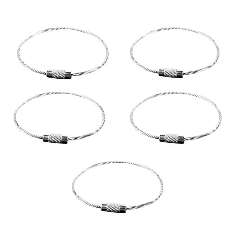 5 pcs Открытый путешествия EDC из нержавеющей стали Веревка багажная бирка брелок кольцо креативные карабины ключи подвесной кабель - Цвет: 5 pcs