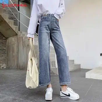 

Plus Size New Inelastic Wide Leg Jeans With High Waist Moustache Effect Blue Jeans For Women Straight Jeans Large size #38