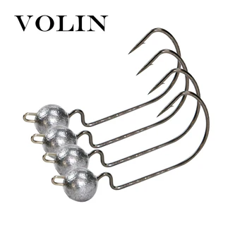 

Volin NEW 4pcs 3.5g 5g 7g 10g Sharp Fishing Hook Carbon Steel Accessories Hook Lead Head Fish Hook