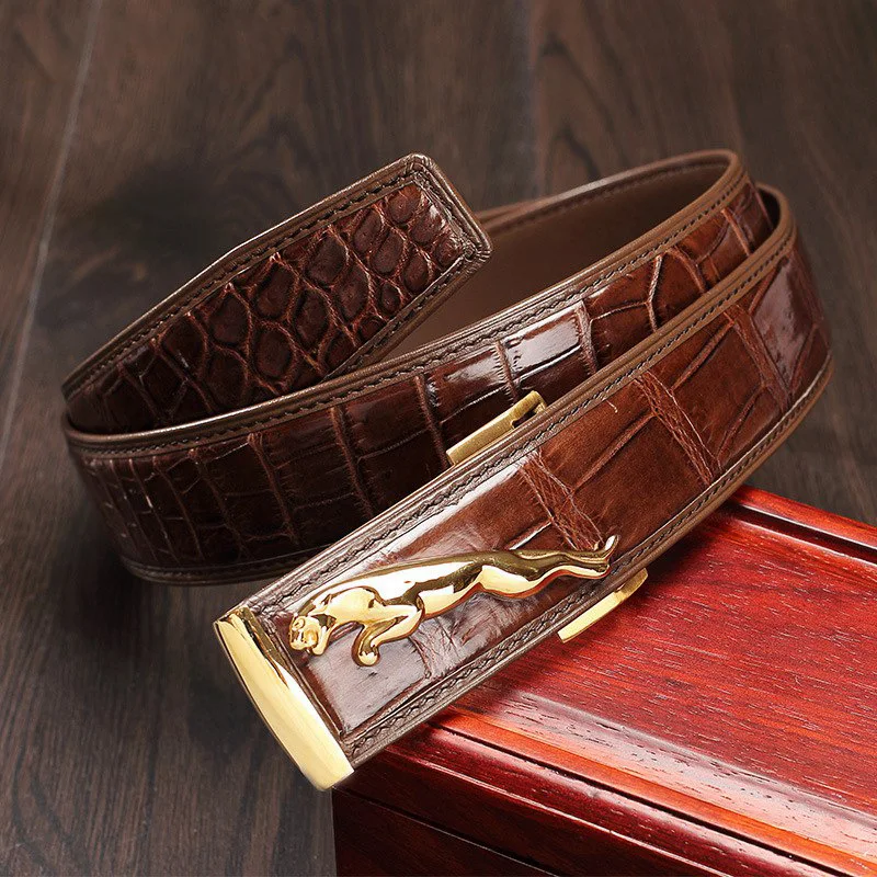 McParko Crocodile Mens Belts Luxury Genuine Leather Belt Men Original Brand Design Animal Buckle Leopard Jeans Waist Belts Brown