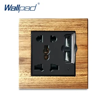 

5 Pin Universal With 2 USB Socket Wallpad Luxury Wooden Panel Electric Wall Power Socket Electrical Outlets For Home