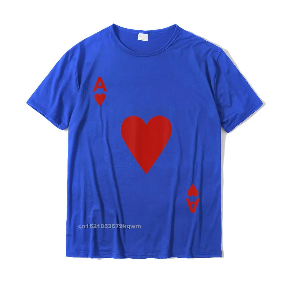 GroupNormal Short Sleeve Tops & Tees Summer Fall On Sale O-Neck 100% Cotton Tops & Tees Men Top T-shirts Slim Fit  Ace of hearts Tshirt Blackjack Cards Poker 21 A Tee shirt__3442 blue