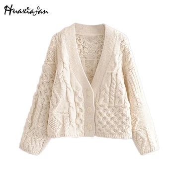 

Huaxiafan Women Sweater White Cardigans Criss Cross V Neck Outwear Women Winter Streetwears Sweaters Cardigans Female Overcoat