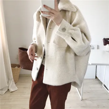 

2019 autumn winter Women Gray wool coat ladies solid casual coats single breasted turn-down collar jakects