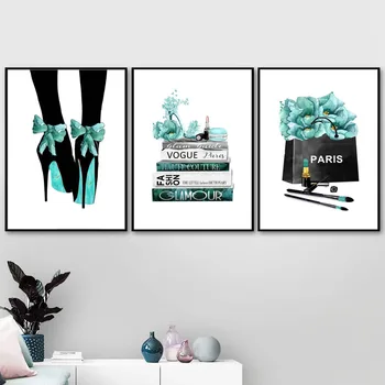 

Moderno libro de tacones altos flores salón cuadro sobre lienzo para pared carteles nórdicos e impresiones cuadros de pared para