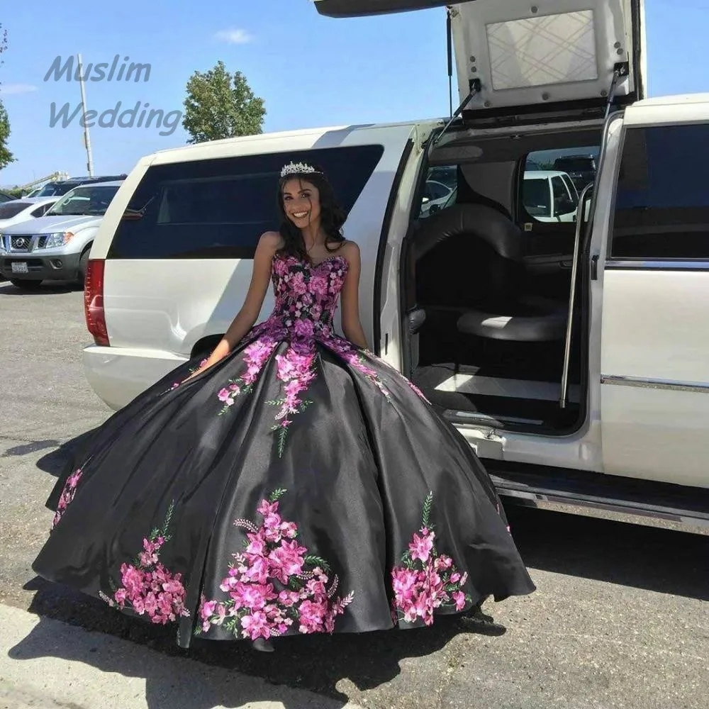 Черное платье принцессы для Quinceanera с вышивкой сердечком пышные платья из тафты