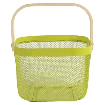 

Candy Colors Wood Handle Fruit Vegatable Basket Metal Mesh Storage Bag Basket Organizer Green
