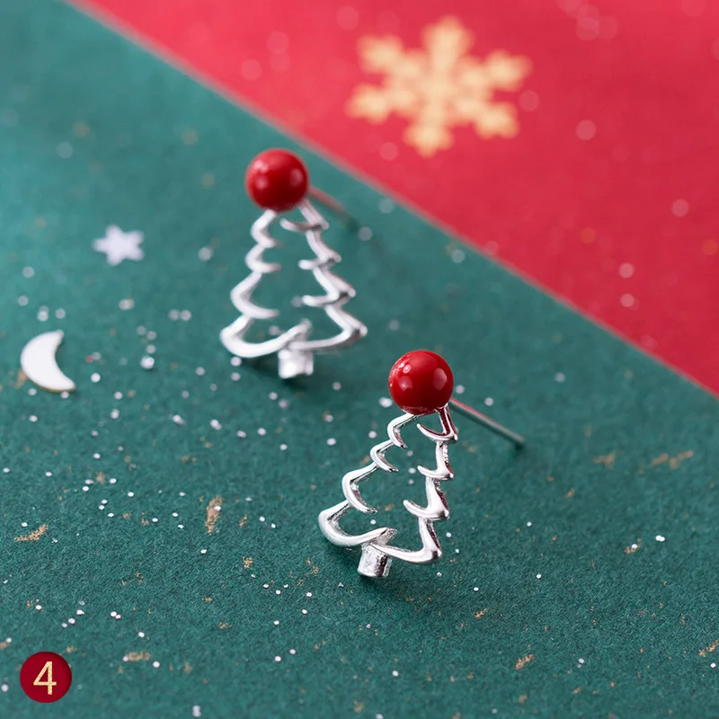 3 Christmas tree Рождество 925 пробы серебряные рождественские серьги шар снежинка Санта Клаус рождественские гвоздики дерево серьги для женщин девочек подарок - Окраска металла: 3 Christmas tree