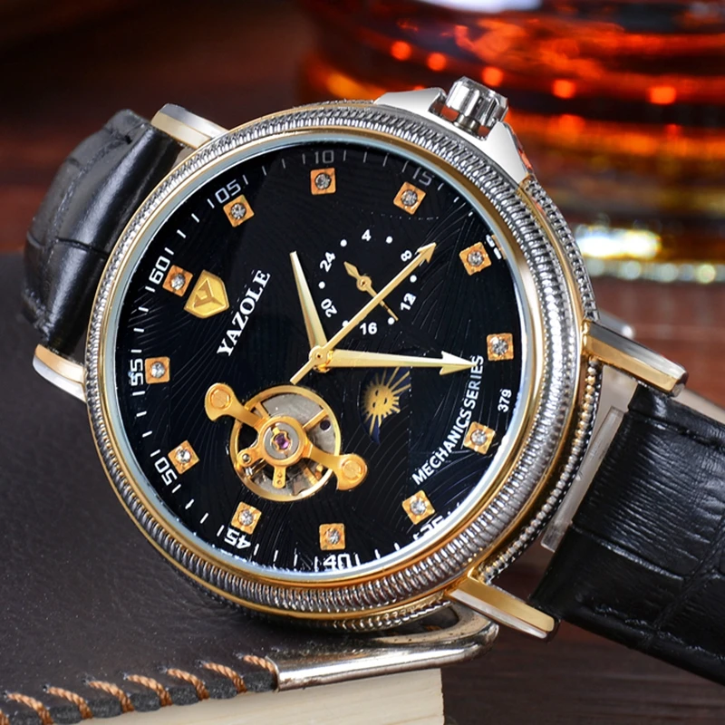 

2019 YAZOLE High Quality Semi-automatic Hollow-out Flywheel Mechanical Movement Fashion Business Multifunctional Men Watch 379