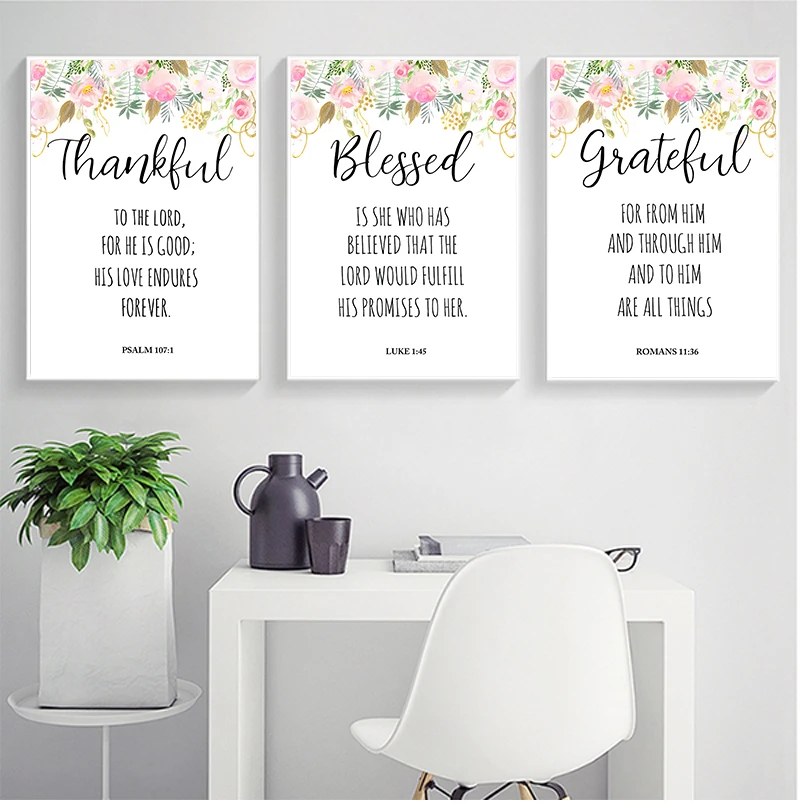 Bible Verses Prints Christian Wall Art Posters Watercolour Flowers