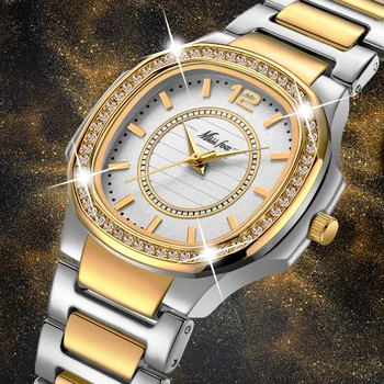 

Gold Watch Women MISSFOX Geneva Design Wrist Watches For Women With Diamond pp Watches Luxury Brand Waterproof Clock New Item