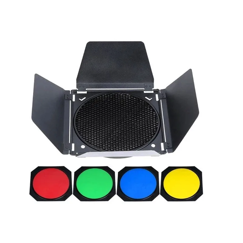 Godox BD 04 Barn Door + Honeycomb Grid 4 Color filter Kits for Photo Studio Flash Filter светильник Set Photography Accessories|honeycomb